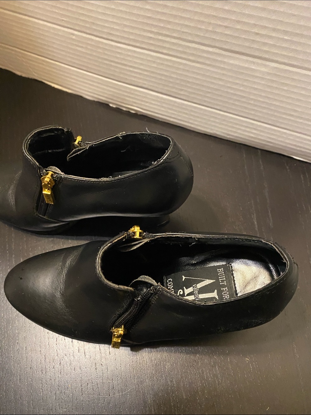 Aj Valenci Black Low Heel Dress Shoes with Gold Zipper